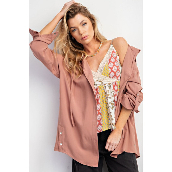 Easel ET21064 - Large - Button Down Hoodie Shirt - Lt Mauve - Picture 1 of 3